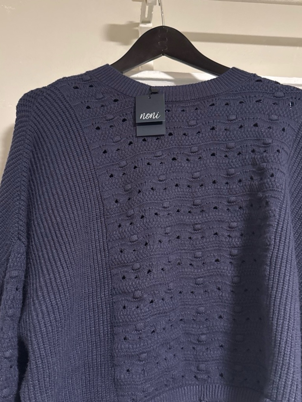 Noni Women's Navy Pointelle Crewneck Sweater